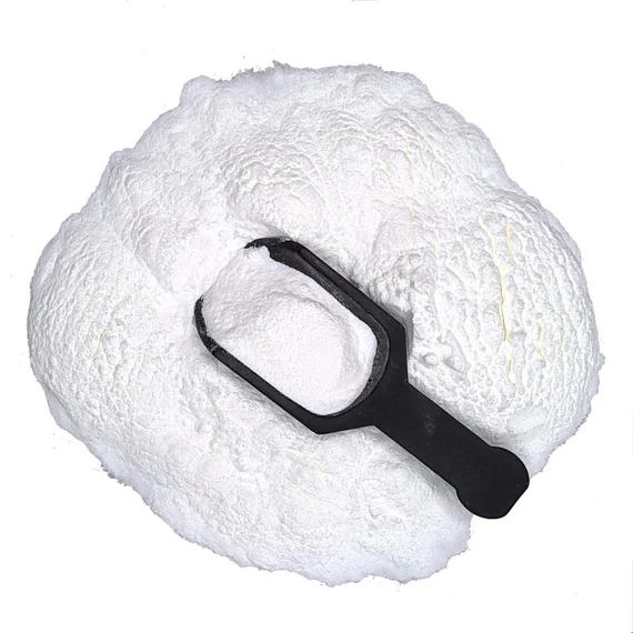 Pure white Vitamin D3 powder with a measuring scoop symbolizing immune reinforcement and muscle function.