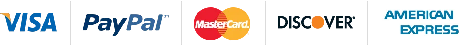 Secure checkout icons showing major payment methods including PayPal, Mastercard, and Discover cards.