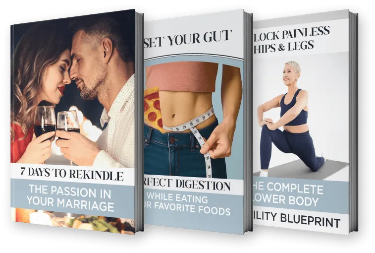 Digital guide covers showing free bonuses included with Femicore orders focusing on digestion and pelvic health.